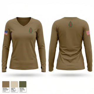 Womens Long Sleeve Vneck Shirt, 120th FA, National Guard, Teamtime, Team time, sublimation, custom sports apparel, team uniforms, spirit wear, spiritwear, sports uniforms, custom shirts, team store, custom team store, fundraiser sports, apparel fundraiser