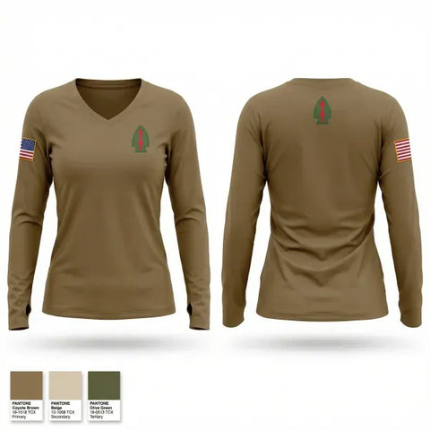 Womens Long Sleeve Vneck Shirt, 120th FA, National Guard, Teamtime, Team time, sublimation, custom sports apparel, team uniforms, spirit wear, spiritwear, sports uniforms, custom shirts, team store, custom team store, fundraiser sports, apparel fundraiser