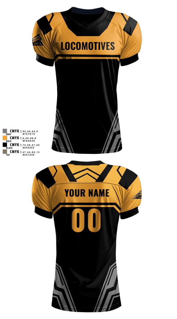 Football Jersey, Lima Locomotives, Army, Teamtime, Team time, sublimation, custom sports apparel, team uniforms, spirit wear, spiritwear, sports uniforms, custom shirts, team store, custom team store, fundraiser sports, apparel fundraiser