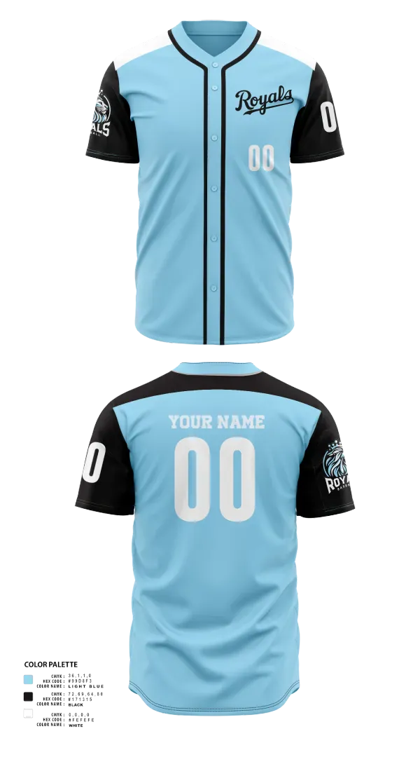 Full Button Baseball Jersey, Royals, Baseball, Teamtime, Team time, sublimation, custom sports apparel, team uniforms, spirit wear, spiritwear, sports uniforms, custom shirts, team store, custom team store, fundraiser sports, apparel fundraiser