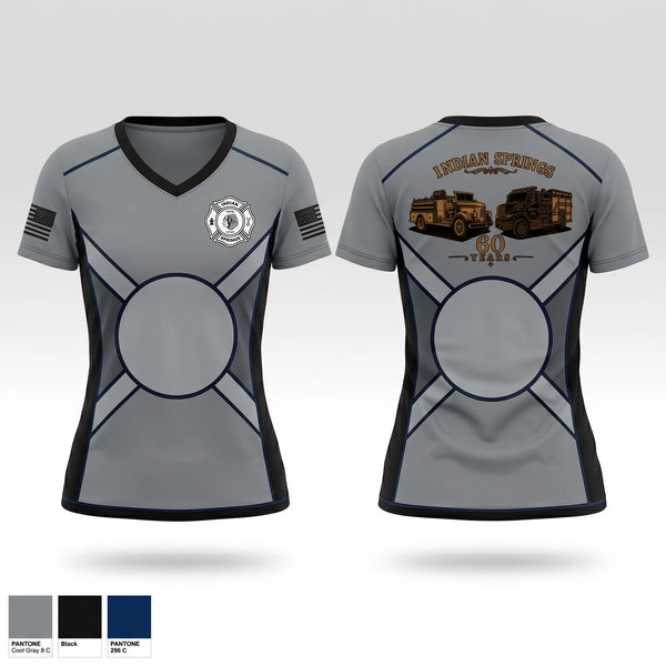 Womens Short Sleeve Vneck Shirt, Indian Springs Volunteer Fire Department, Fire Department, Teamtime, Team time, sublimation, custom sports apparel, team uniforms, spirit wear, spiritwear, sports uniforms, custom shirts, team store, custom team store, fundraiser sports, apparel fundraiser