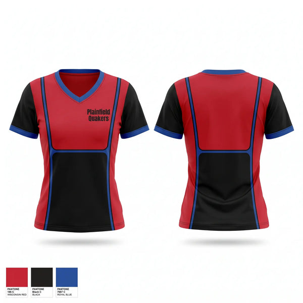 Womens Short Sleeve Vneck Shirt, Plainfield Quakers, Wrestling, Teamtime, Team time, sublimation, custom sports apparel, team uniforms, spirit wear, spiritwear, sports uniforms, custom shirts, team store, custom team store, fundraiser sports, apparel fundraiser