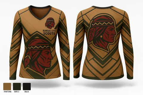 Womens Long Sleeve Vneck Shirt, Kansas City Scouts, Baseball, Teamtime, Team time, sublimation, custom sports apparel, team uniforms, spirit wear, spiritwear, sports uniforms, custom shirts, team store, custom team store, fundraiser sports, apparel fundraiser