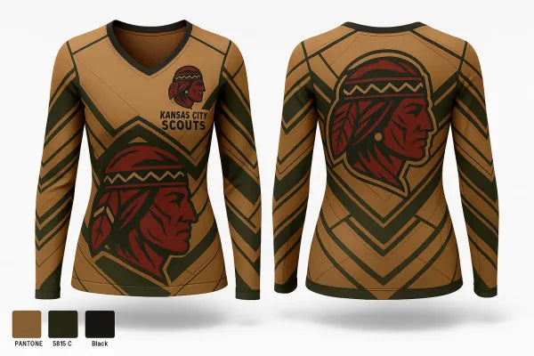 Womens Long Sleeve Vneck Shirt, Kansas City Scouts, Baseball, Teamtime, Team time, sublimation, custom sports apparel, team uniforms, spirit wear, spiritwear, sports uniforms, custom shirts, team store, custom team store, fundraiser sports, apparel fundraiser