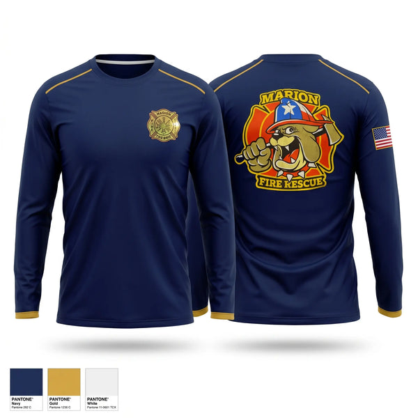 Long Sleeve Performance Shirt, Marion Fire Rescue, Fire Department, Teamtime, Team time, sublimation, custom sports apparel, team uniforms, spirit wear, spiritwear, sports uniforms, custom shirts, team store, custom team store, fundraiser sports, apparel fundraiser