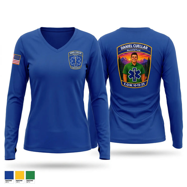 Womens Long Sleeve Vneck Shirt, Daniel Cuellar Memorial Fund, EMS/EMT, Teamtime, Team time, sublimation, custom sports apparel, team uniforms, spirit wear, spiritwear, sports uniforms, custom shirts, team store, custom team store, fundraiser sports, apparel fundraiser