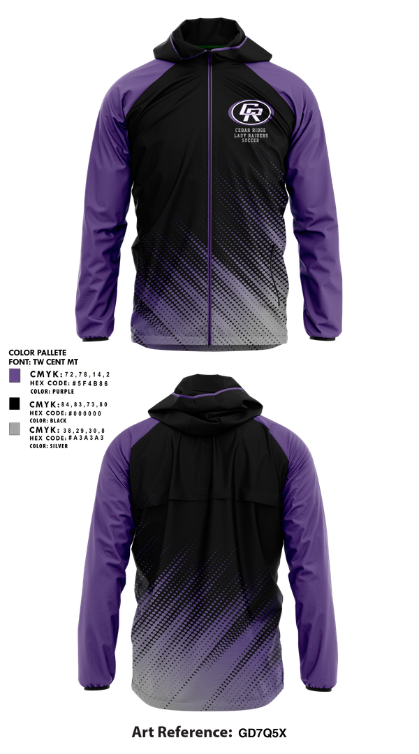 Windbreaker, Cedar Ridge Lady Raiders Soccer, Women's Soccer, Teamtime, Team time, sublimation, custom sports apparel, team uniforms, spirit wear, spiritwear, sports uniforms, custom shirts, team store, custom team store, fundraiser sports, apparel fundraiser