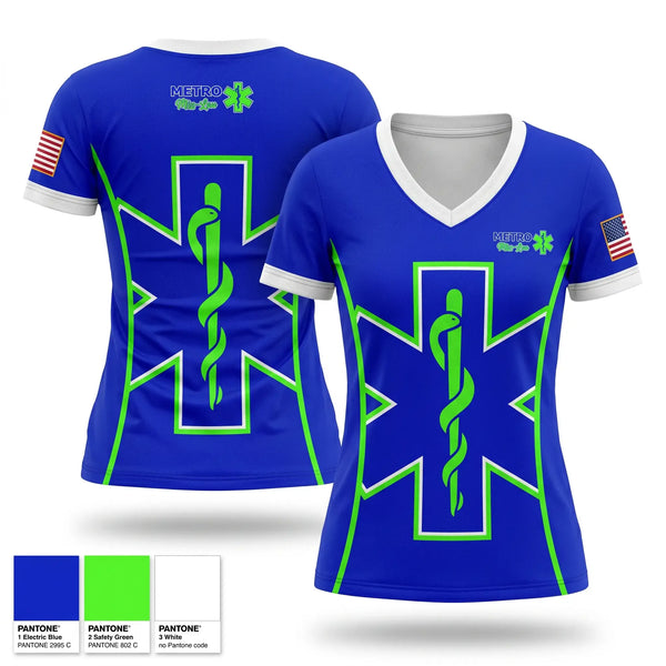 Womens Short Sleeve Vneck Shirt, Metro miss lou, EMS/EMT, Teamtime, Team time, sublimation, custom sports apparel, team uniforms, spirit wear, spiritwear, sports uniforms, custom shirts, team store, custom team store, fundraiser sports, apparel fundraiser