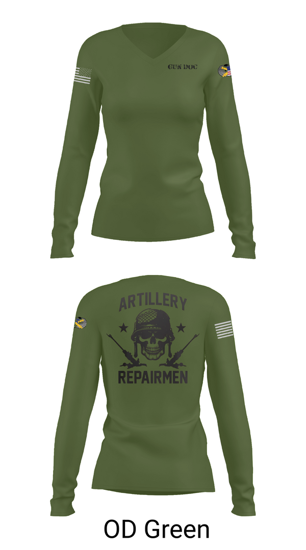 Womens Long Sleeve Vneck Shirt, ARMT 1-320th Field Artillery, Army, Teamtime, Team time, sublimation, custom sports apparel, team uniforms, spirit wear, spiritwear, sports uniforms, custom shirts, team store, custom team store, fundraiser sports, apparel fundraiser