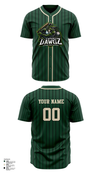 Full Button Baseball Jersey, Swamp Dawgz, Baseball, Teamtime, Team time, sublimation, custom sports apparel, team uniforms, spirit wear, spiritwear, sports uniforms, custom shirts, team store, custom team store, fundraiser sports, apparel fundraiser