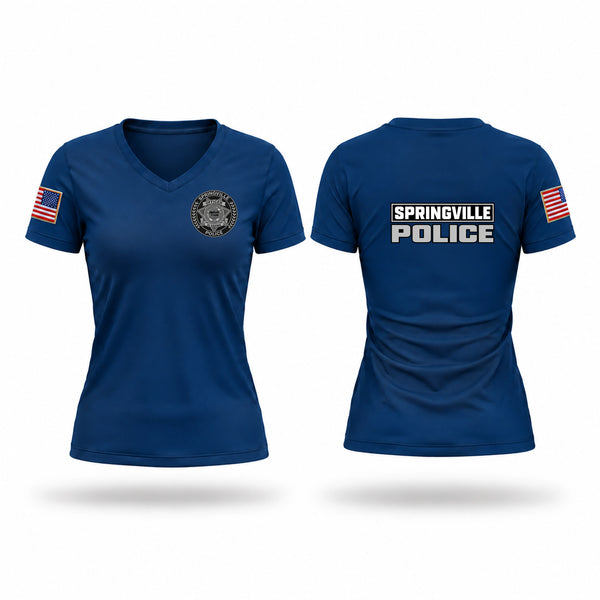 Womens Short Sleeve Vneck Shirt, Springville Police, Police, Teamtime, Team time, sublimation, custom sports apparel, team uniforms, spirit wear, spiritwear, sports uniforms, custom shirts, team store, custom team store, fundraiser sports, apparel fundraiser