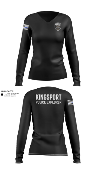 Womens Long Sleeve Vneck Shirt, Kingsport Police Explorer Post, Police, Teamtime, Team time, sublimation, custom sports apparel, team uniforms, spirit wear, spiritwear, sports uniforms, custom shirts, team store, custom team store, fundraiser sports, apparel fundraiser