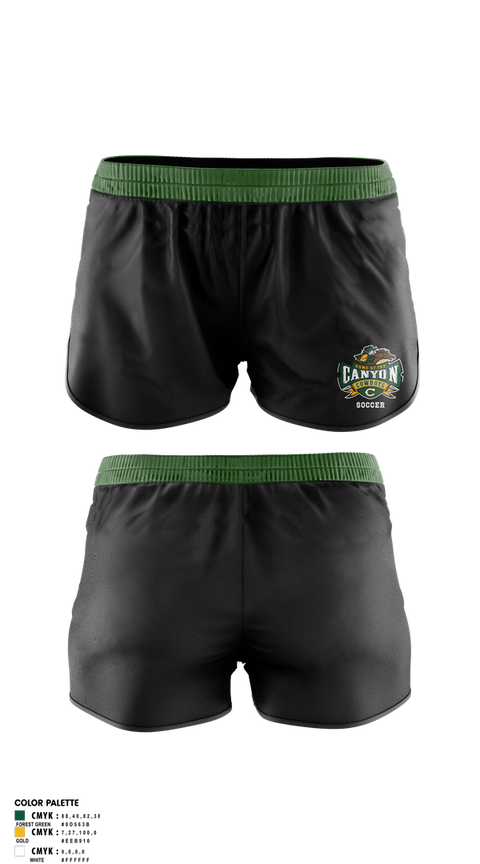 Womens Soccer Shorts, Canyon High School Girls Soccer, Women's Soccer, Teamtime, Team time, sublimation, custom sports apparel, team uniforms, spirit wear, spiritwear, sports uniforms, custom shirts, team store, custom team store, fundraiser sports, apparel fundraiser