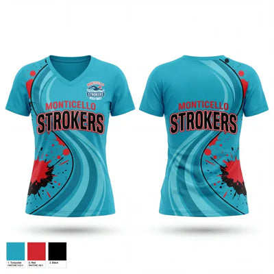 Monticello Strokers Swim Team 92498352 Women's Short Sleeve V-neck Shirt - 1