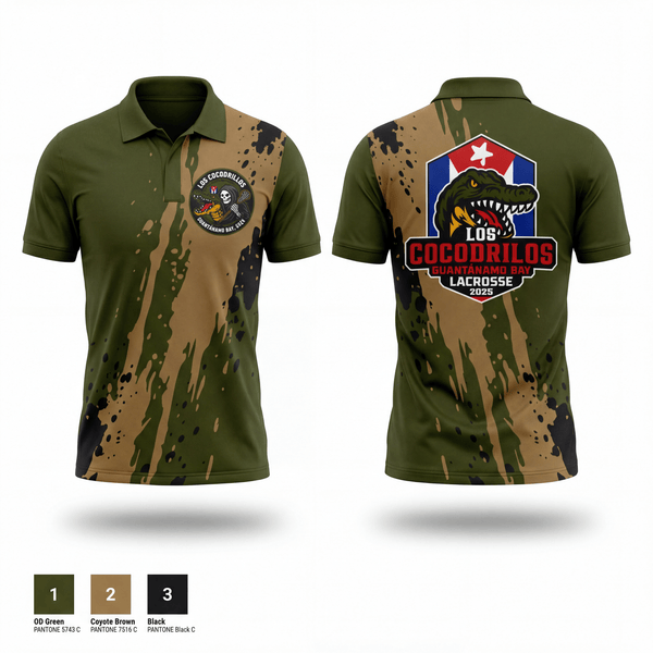 Short Sleeve Performance Polo, Los Cocodrilos, Men's Lacrosse, Teamtime, Team time, sublimation, custom sports apparel, team uniforms, spirit wear, spiritwear, sports uniforms, custom shirts, team store, custom team store, fundraiser sports, apparel fundraiser