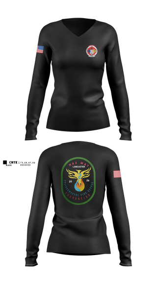 Womens Long Sleeve Vneck Shirt, Haz Mat 2 Environmental Fire Rescue Company, Fire Department, Teamtime, Team time, sublimation, custom sports apparel, team uniforms, spirit wear, spiritwear, sports uniforms, custom shirts, team store, custom team store, fundraiser sports, apparel fundraiser