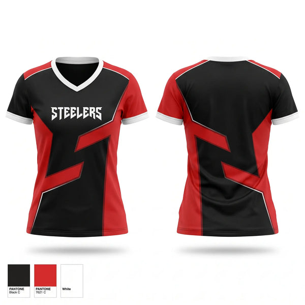 Womens Short Sleeve Vneck Shirt, STEELERS, , Teamtime, Team time, sublimation, custom sports apparel, team uniforms, spirit wear, spiritwear, sports uniforms, custom shirts, team store, custom team store, fundraiser sports, apparel fundraiser