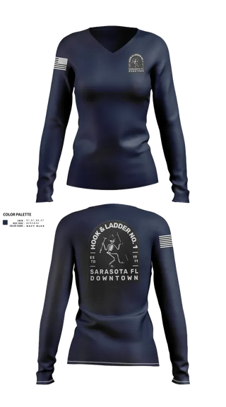 Womens Long Sleeve Vneck Shirt, Sarasota county fire dept sta 1, Fire Department, Teamtime, Team time, sublimation, custom sports apparel, team uniforms, spirit wear, spiritwear, sports uniforms, custom shirts, team store, custom team store, fundraiser sports, apparel fundraiser