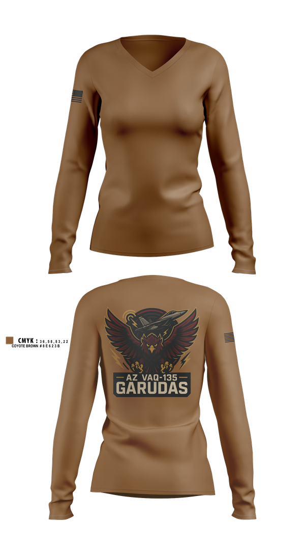 Womens Long Sleeve Vneck Shirt, VAQ-134, , Teamtime, Team time, sublimation, custom sports apparel, team uniforms, spirit wear, spiritwear, sports uniforms, custom shirts, team store, custom team store, fundraiser sports, apparel fundraiser