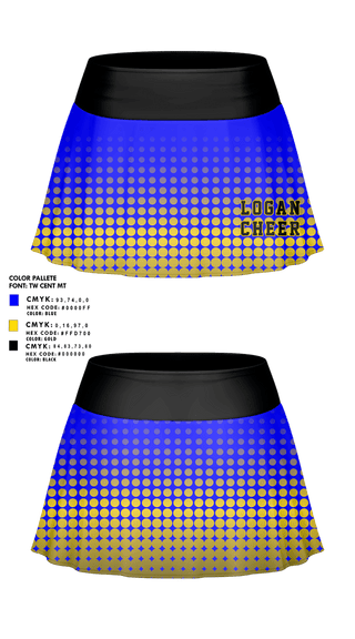 Skort, Logan High School, Cheer, Teamtime, Team time, sublimation, custom sports apparel, team uniforms, spirit wear, spiritwear, sports uniforms, custom shirts, team store, custom team store, fundraiser sports, apparel fundraiser