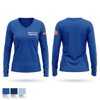 Womens Long Sleeve Vneck Shirt, Santa Fe Fire Department, Fire Department, Teamtime, Team time, sublimation, custom sports apparel, team uniforms, spirit wear, spiritwear, sports uniforms, custom shirts, team store, custom team store, fundraiser sports, apparel fundraiser