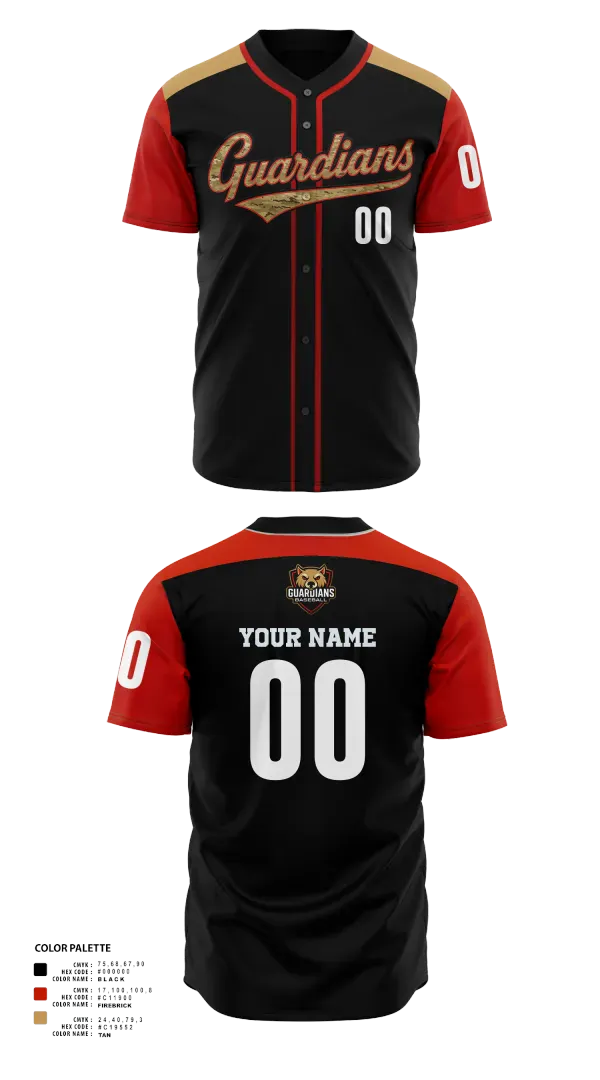 Full Button Baseball Jersey, Guardians Baseball, Baseball, Teamtime, Team time, sublimation, custom sports apparel, team uniforms, spirit wear, spiritwear, sports uniforms, custom shirts, team store, custom team store, fundraiser sports, apparel fundraiser