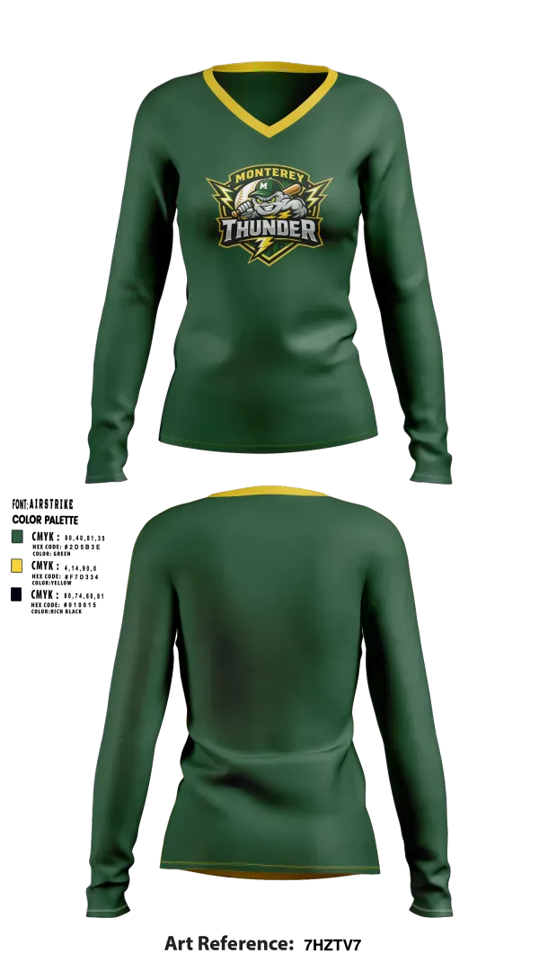 Womens Long Sleeve Vneck Shirt, Thunder, Baseball, Teamtime, Team time, sublimation, custom sports apparel, team uniforms, spirit wear, spiritwear, sports uniforms, custom shirts, team store, custom team store, fundraiser sports, apparel fundraiser