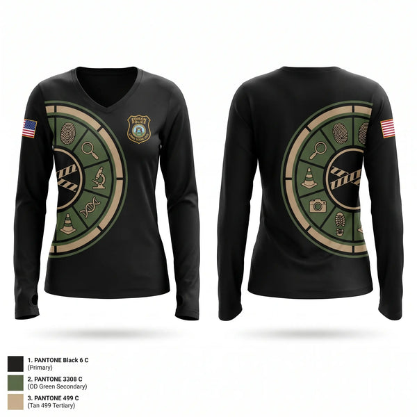 Womens Long Sleeve Vneck Shirt, CRIME SCENE UNIT, Police, Teamtime, Team time, sublimation, custom sports apparel, team uniforms, spirit wear, spiritwear, sports uniforms, custom shirts, team store, custom team store, fundraiser sports, apparel fundraiser