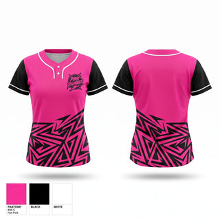 Two Button Softball Jersey, Pink Thunder, Softball, Teamtime, Team time, sublimation, custom sports apparel, team uniforms, spirit wear, spiritwear, sports uniforms, custom shirts, team store, custom team store, fundraiser sports, apparel fundraiser