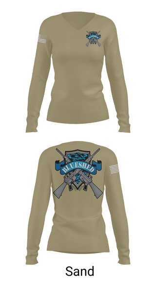 Womens Long Sleeve Vneck Shirt, Blueshed Gun Shop, , Teamtime, Team time, sublimation, custom sports apparel, team uniforms, spirit wear, spiritwear, sports uniforms, custom shirts, team store, custom team store, fundraiser sports, apparel fundraiser