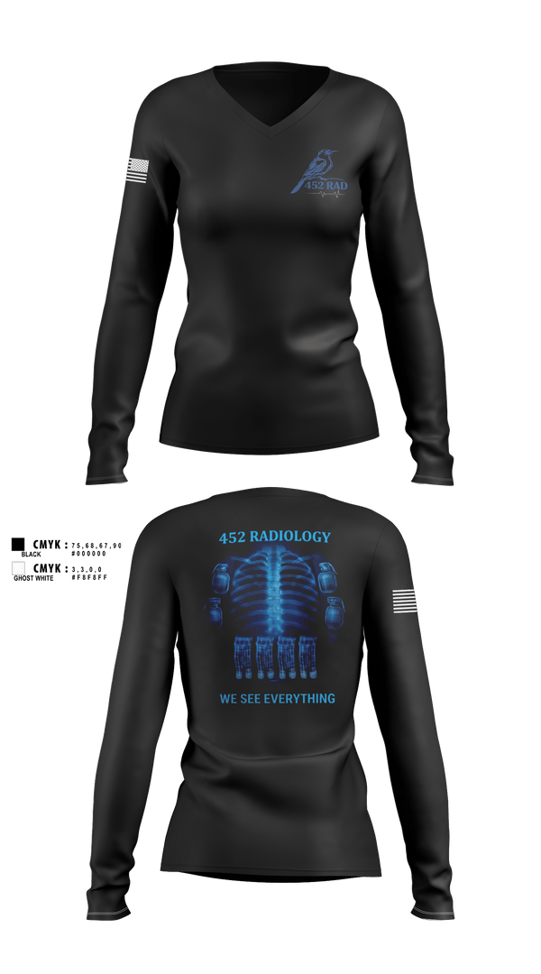 Womens Long Sleeve Vneck Shirt, 452 MED DET, Army, Teamtime, Team time, sublimation, custom sports apparel, team uniforms, spirit wear, spiritwear, sports uniforms, custom shirts, team store, custom team store, fundraiser sports, apparel fundraiser