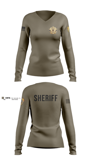 Womens Long Sleeve Vneck Shirt, Pecos County Sheriff’s Office, Police, Teamtime, Team time, sublimation, custom sports apparel, team uniforms, spirit wear, spiritwear, sports uniforms, custom shirts, team store, custom team store, fundraiser sports, apparel fundraiser