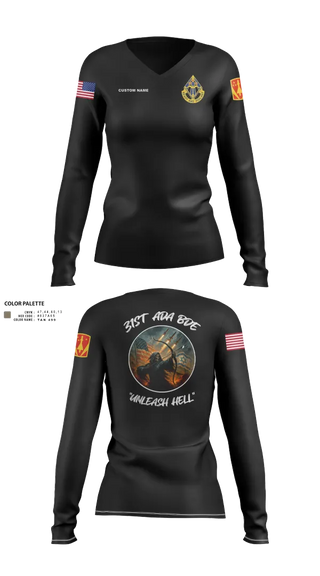 Womens Long Sleeve Vneck Shirt, HHB, 31st ADA BDE, , Teamtime, Team time, sublimation, custom sports apparel, team uniforms, spirit wear, spiritwear, sports uniforms, custom shirts, team store, custom team store, fundraiser sports, apparel fundraiser