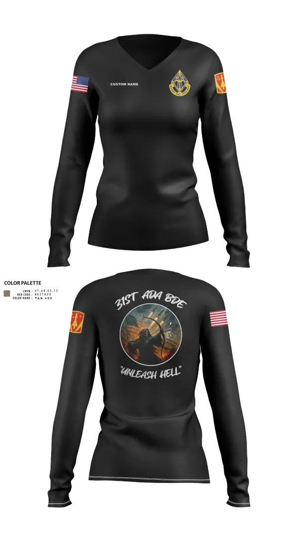 Womens Long Sleeve Vneck Shirt, HHB, 31st ADA BDE, , Teamtime, Team time, sublimation, custom sports apparel, team uniforms, spirit wear, spiritwear, sports uniforms, custom shirts, team store, custom team store, fundraiser sports, apparel fundraiser