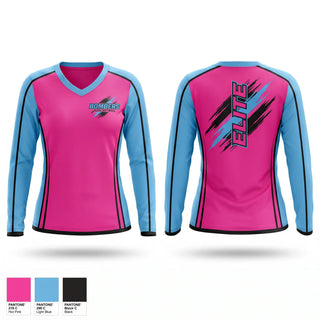 Womens Long Sleeve Vneck Shirt, Bombers Elite, Softball, Teamtime, Team time, sublimation, custom sports apparel, team uniforms, spirit wear, spiritwear, sports uniforms, custom shirts, team store, custom team store, fundraiser sports, apparel fundraiser