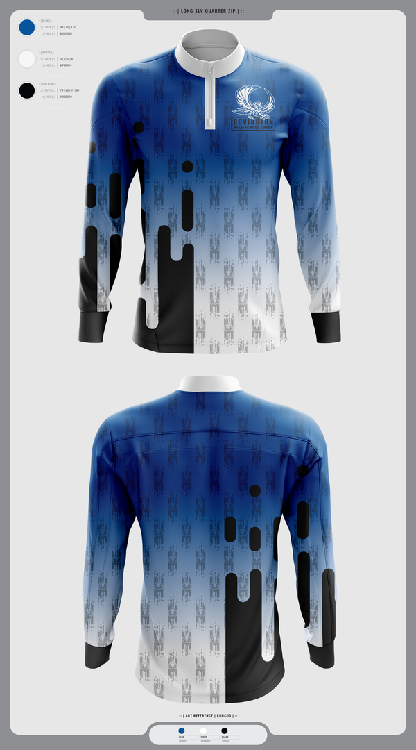 Quarter Zip Jacket, Covington High School Cheer, Cheer, Teamtime, Team time, sublimation, custom sports apparel, team uniforms, spirit wear, spiritwear, sports uniforms, custom shirts, team store, custom team store, fundraiser sports, apparel fundraiser