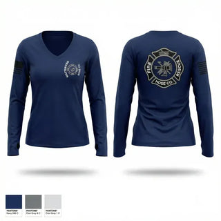Womens Long Sleeve Vneck Shirt, Wattsburg Hose Company, Fire Department, Teamtime, Team time, sublimation, custom sports apparel, team uniforms, spirit wear, spiritwear, sports uniforms, custom shirts, team store, custom team store, fundraiser sports, apparel fundraiser