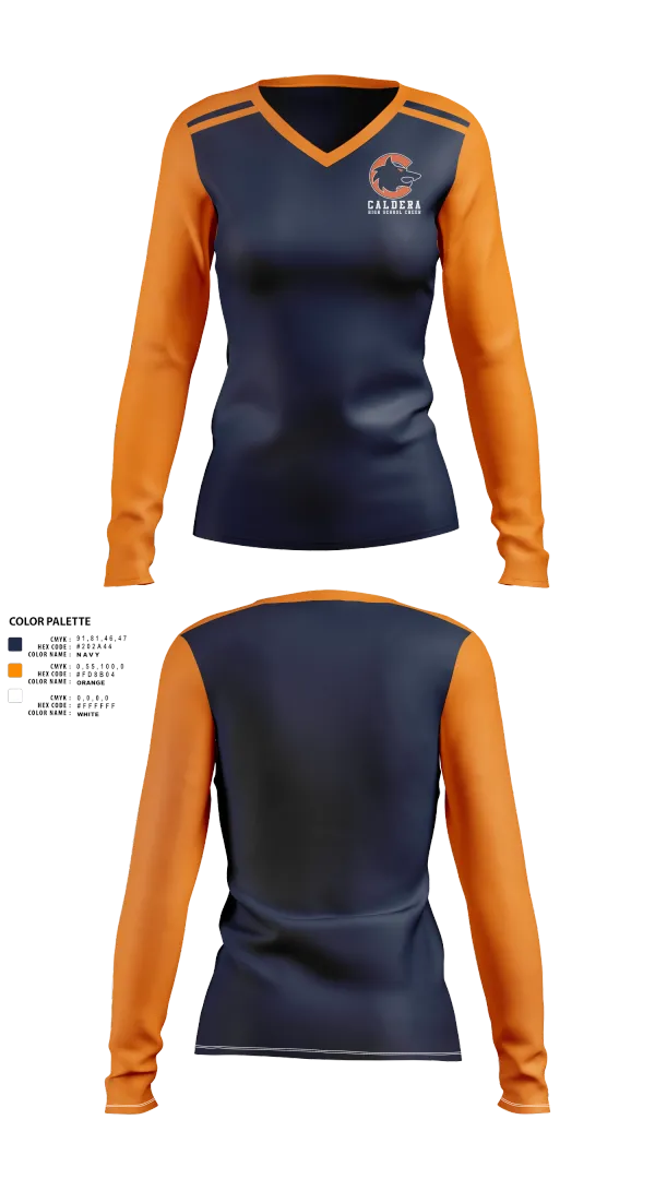 Womens Long Sleeve Vneck Shirt, Caldera High School Cheer, Cheer, Teamtime, Team time, sublimation, custom sports apparel, team uniforms, spirit wear, spiritwear, sports uniforms, custom shirts, team store, custom team store, fundraiser sports, apparel fundraiser