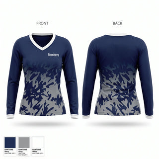 Womens Long Sleeve Vneck Shirt, Bombers, Baseball, Teamtime, Team time, sublimation, custom sports apparel, team uniforms, spirit wear, spiritwear, sports uniforms, custom shirts, team store, custom team store, fundraiser sports, apparel fundraiser