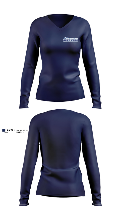 Shoreline Breakers 12u Royal Women's Long Sleeve V-neck Shirt - 3