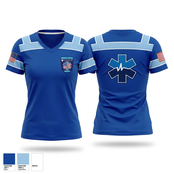 Womens Short Sleeve Vneck Shirt, Cumberland Healthcare, EMS/EMT, Teamtime, Team time, sublimation, custom sports apparel, team uniforms, spirit wear, spiritwear, sports uniforms, custom shirts, team store, custom team store, fundraiser sports, apparel fundraiser