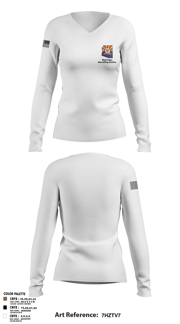 Women's Long Sleeve Vneck Shirt, Westridge Recruiting Station, Army, Teamtime, Team time, sublimation, custom sports apparel, team uniforms, spirit wear, spiritwear, sports uniforms, custom shirts, team store, custom team store, fundraiser sports, apparel fundraiser