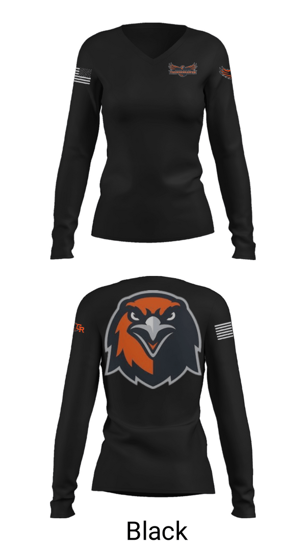 Women's Long Sleeve Vneck Shirt, Thunderhawks, Baseball, Teamtime, Team time, sublimation, custom sports apparel, team uniforms, spirit wear, spiritwear, sports uniforms, custom shirts, team store, custom team store, fundraiser sports, apparel fundraiser