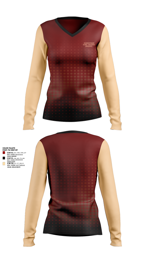Women's Long Sleeve Vneck Shirt, Ridgewood High School, Women's Soccer, Teamtime, Team time, sublimation, custom sports apparel, team uniforms, spirit wear, spiritwear, sports uniforms, custom shirts, team store, custom team store, fundraiser sports, apparel fundraiser