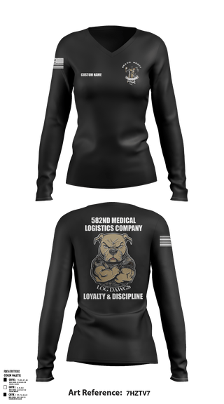 Women's Long Sleeve Vneck Shirt, 582nd MLC, Army, Teamtime, Team time, sublimation, custom sports apparel, team uniforms, spirit wear, spiritwear, sports uniforms, custom shirts, team store, custom team store, fundraiser sports, apparel fundraiser