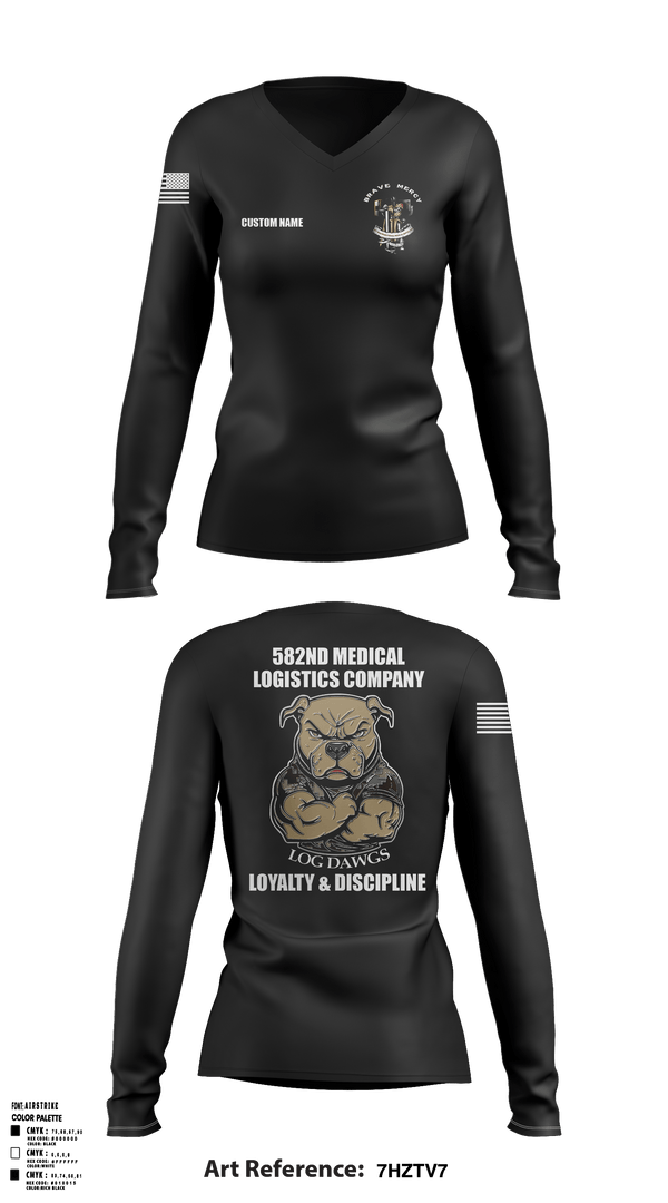 Women's Long Sleeve Vneck Shirt, 582nd MLC, Army, Teamtime, Team time, sublimation, custom sports apparel, team uniforms, spirit wear, spiritwear, sports uniforms, custom shirts, team store, custom team store, fundraiser sports, apparel fundraiser