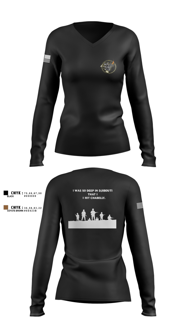 Women's Long Sleeve Vneck Shirt, Eco 2/160th SOAR (Abn), Army, Teamtime, Team time, sublimation, custom sports apparel, team uniforms, spirit wear, spiritwear, sports uniforms, custom shirts, team store, custom team store, fundraiser sports, apparel fundraiser
