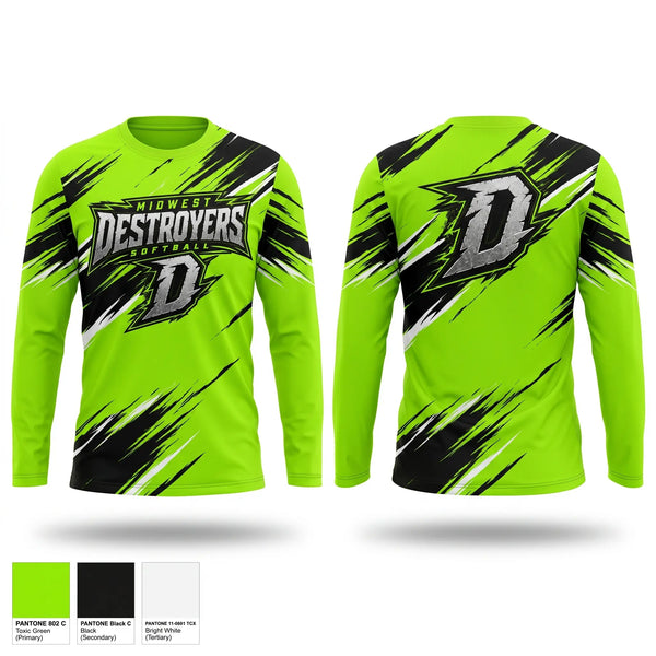 Long Sleeve Performance Shirt, Midwest Destroyers, Softball, Teamtime, Team time, sublimation, custom sports apparel, team uniforms, spirit wear, spiritwear, sports uniforms, custom shirts, team store, custom team store, fundraiser sports, apparel fundraiser