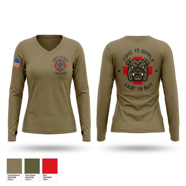 Womens Long Sleeve Vneck Shirt, 384th Medical Logistics Company, Army, Teamtime, Team time, sublimation, custom sports apparel, team uniforms, spirit wear, spiritwear, sports uniforms, custom shirts, team store, custom team store, fundraiser sports, apparel fundraiser