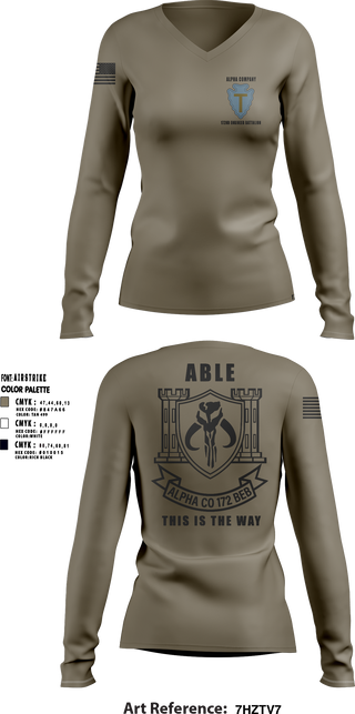 Womens Long Sleeve Vneck Shirt, A Co 172 BEB, National Guard, Teamtime, Team time, sublimation, custom sports apparel, team uniforms, spirit wear, spiritwear, sports uniforms, custom shirts, team store, custom team store, fundraiser sports, apparel fundraiser